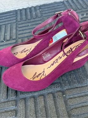 American Rag Plum Suede Wedge Pumps with Ankle Strap